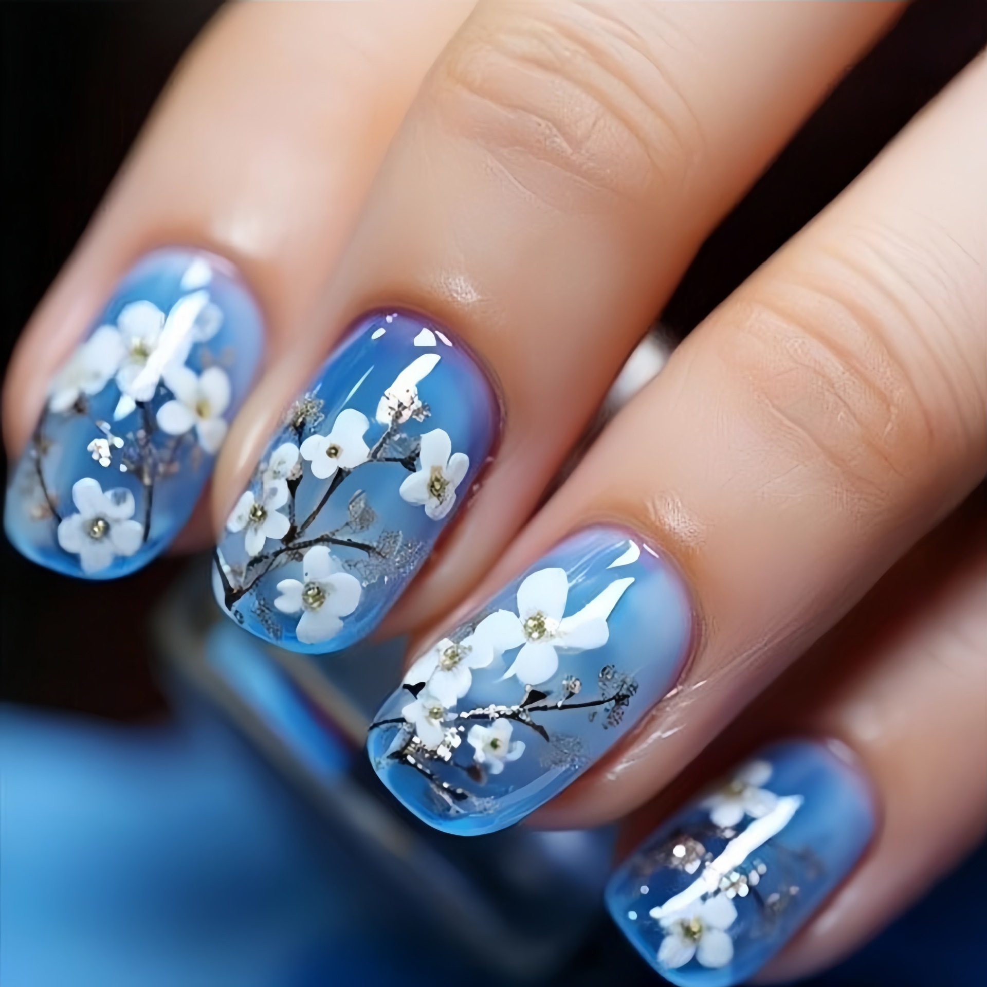 Pressed Flower Art - Uñas postizas medianas para mujeres y