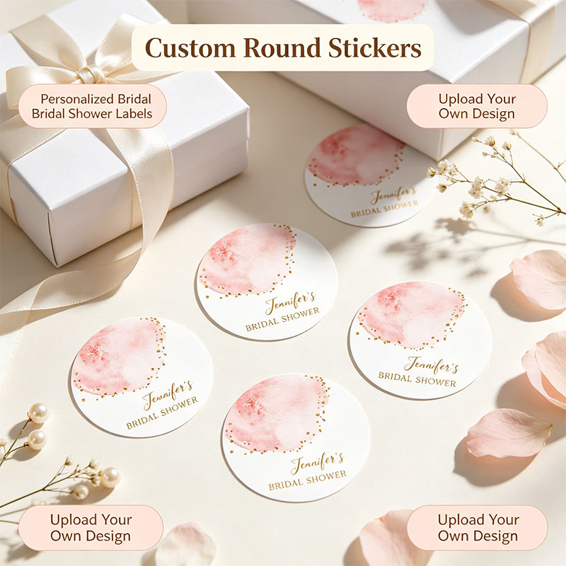Personalized Name Box - Pegatinas Redondas Personalizadas con Confeti Rosa