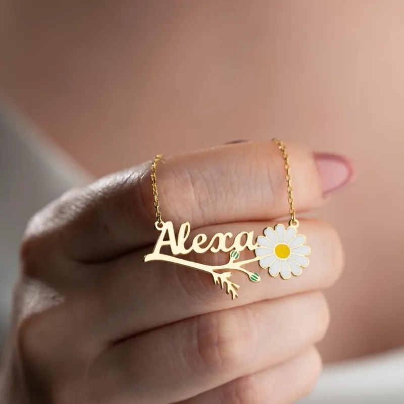 Collar con nombre de margarita - Birth Flower Necklace reseña y precio