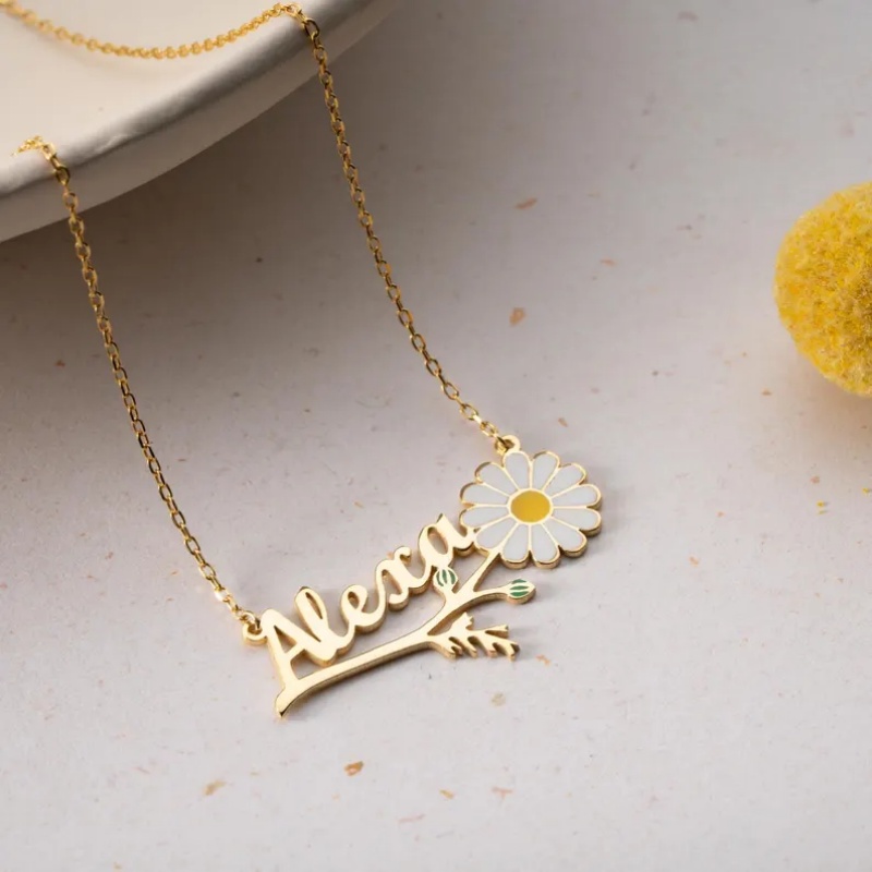 Collar con nombre de margarita - Birth Flower Necklace reseña y precio