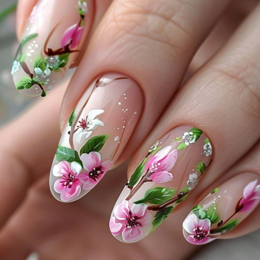Juego de uñas postizas acrílic - Pressed Flower Art reseña y precio