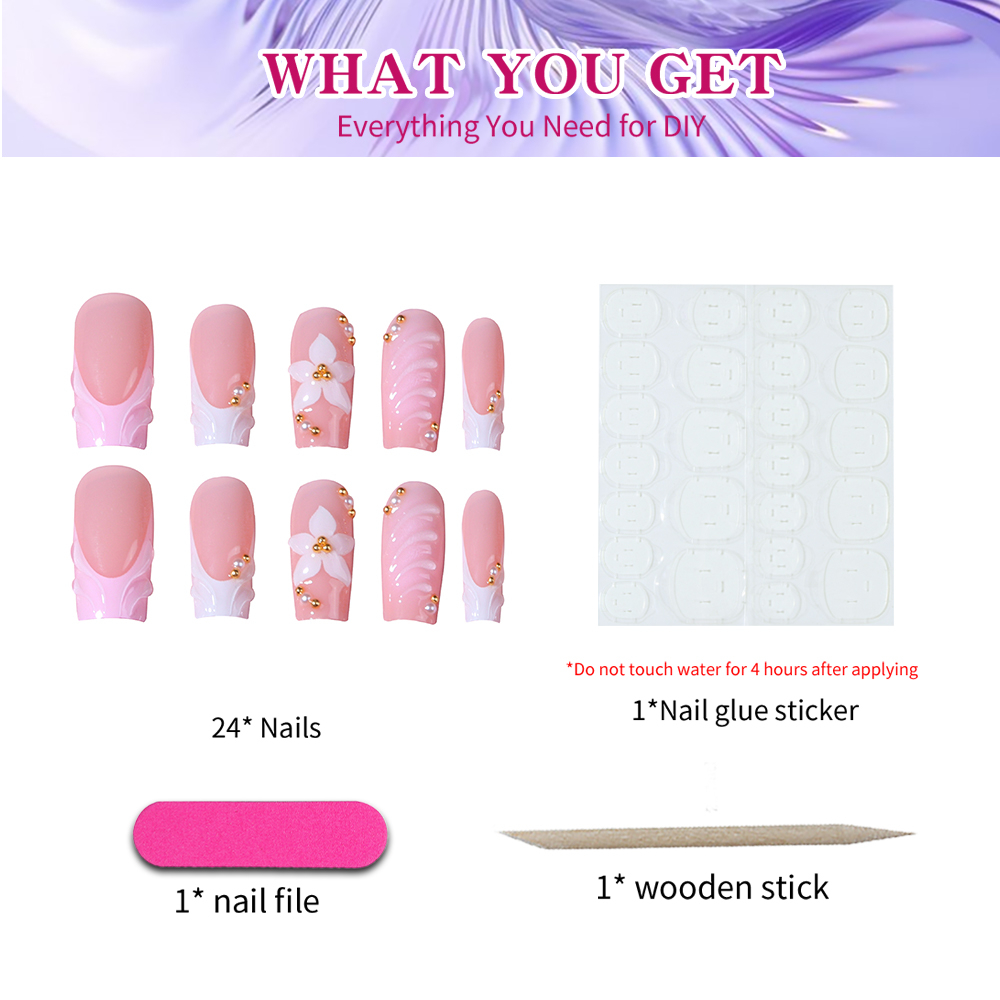24 piezas por caja. Uñas posti - Pressed Flower Art reseña y precio