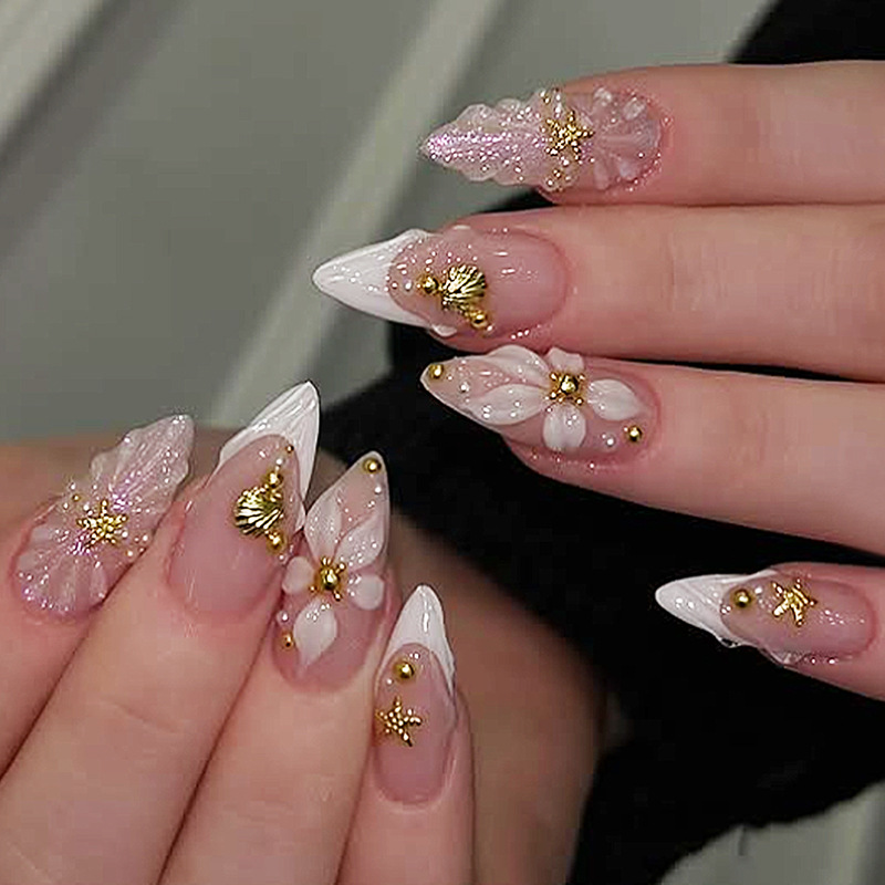 24 Uñas Postizas de Almendra c - Pressed Flower Art reseña y precio