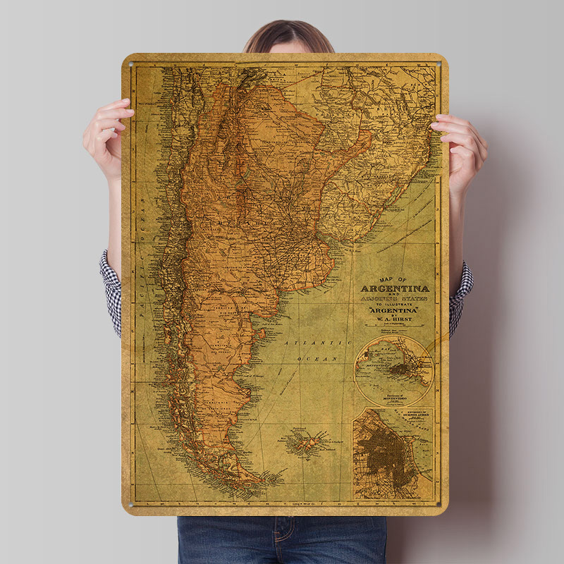 Mapa Vintage de Argentina, Pós - Custom Map Poster reseña y precio