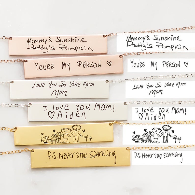 Collar personalizado con nombr - Handwriting Necklace Bar reseña y precio