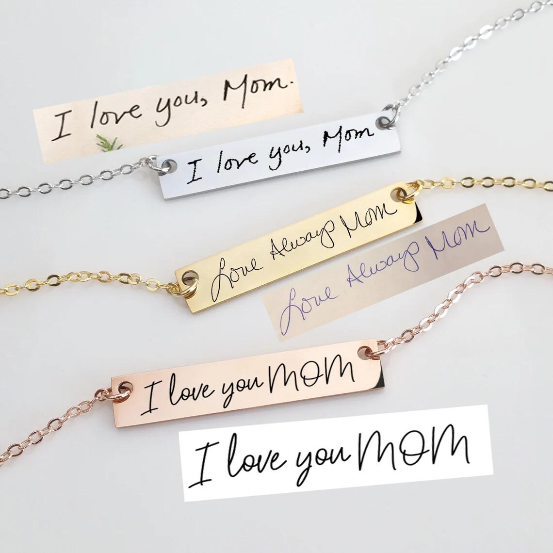 Actual Handwriting Bar Necklac - Handwriting Necklace Bar reseña y precio