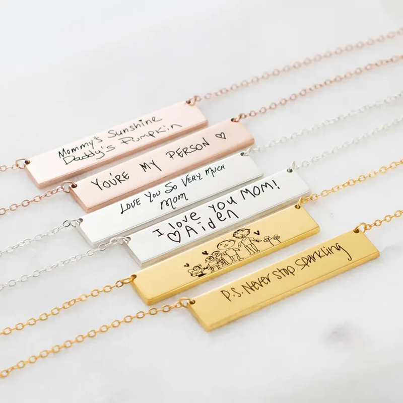 Collar con colgante de barra d - Handwriting Necklace Bar reseña y precio