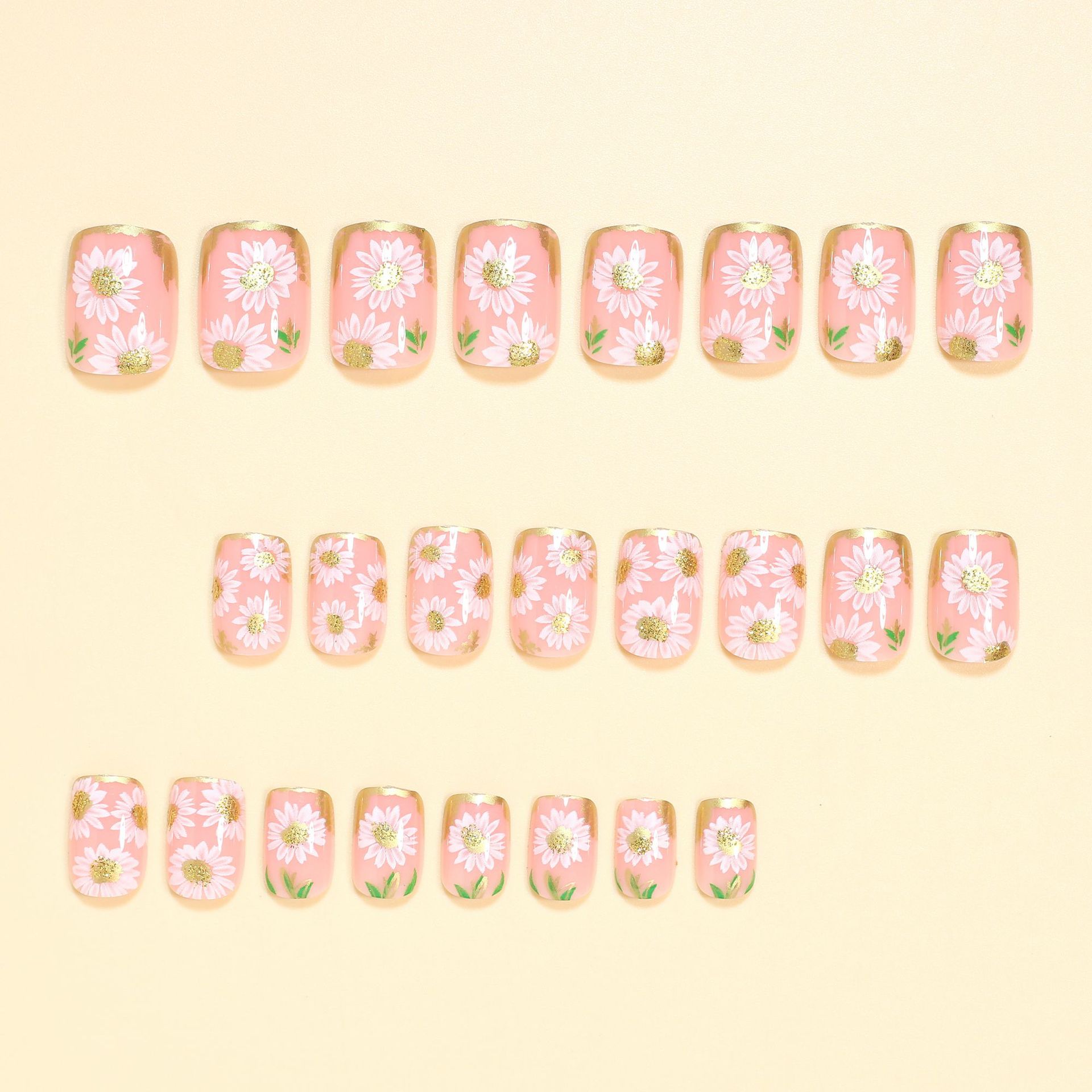 Uñas postizas cuadradas cortas - Pressed Flower Art reseña y precio